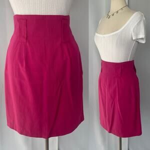 Vintage Mini Skirt Size 10 Hot Pink High Rise Paperbag Waist Retro Preppy 90s